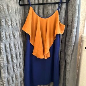 Orange and Blue Asymmetrical Mini Dress
